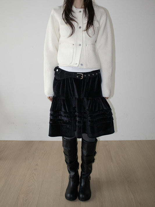 絲絨質感層次蛋糕半裙