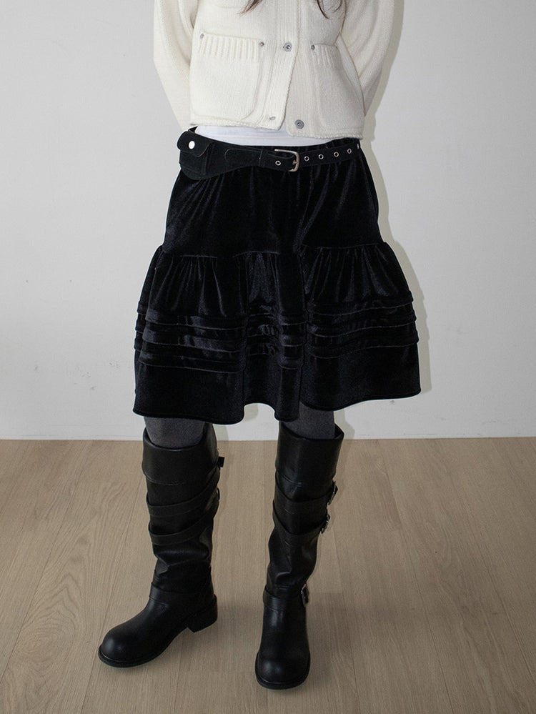 絲絨質感層次蛋糕半裙