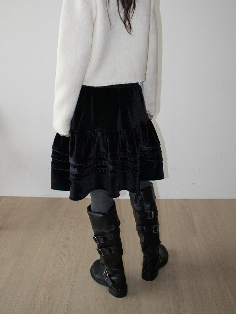 絲絨質感層次蛋糕半裙