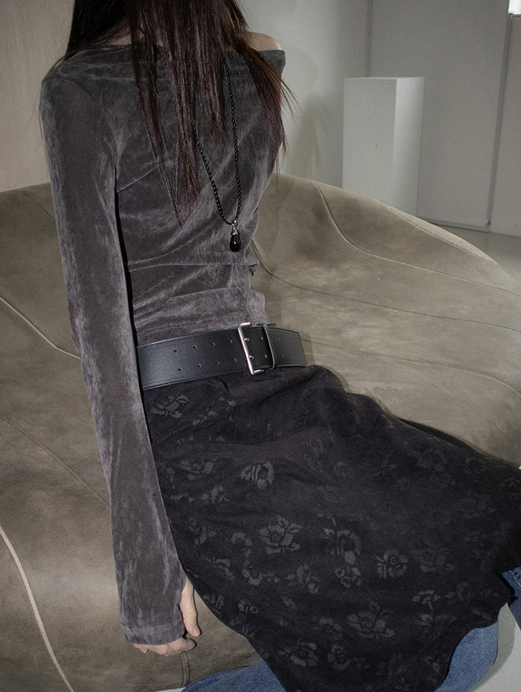 微透美肩絲絨質感上衣