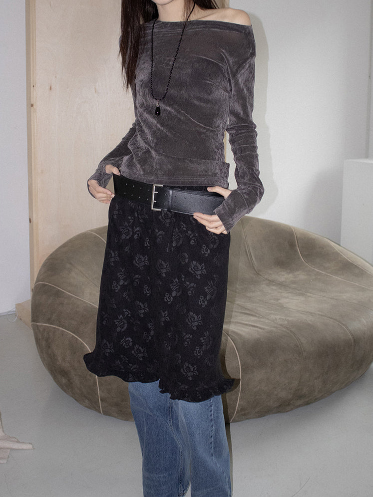 微透美肩絲絨質感上衣