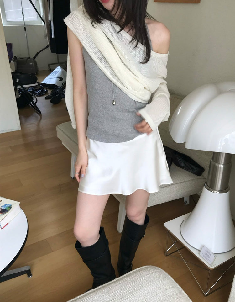 光澤感微傘短裙
