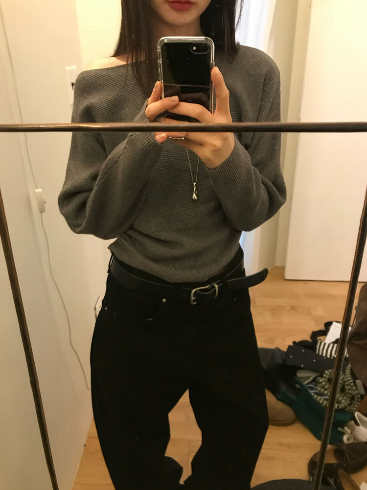 美肩側扣鈕細節坑紋針織衫