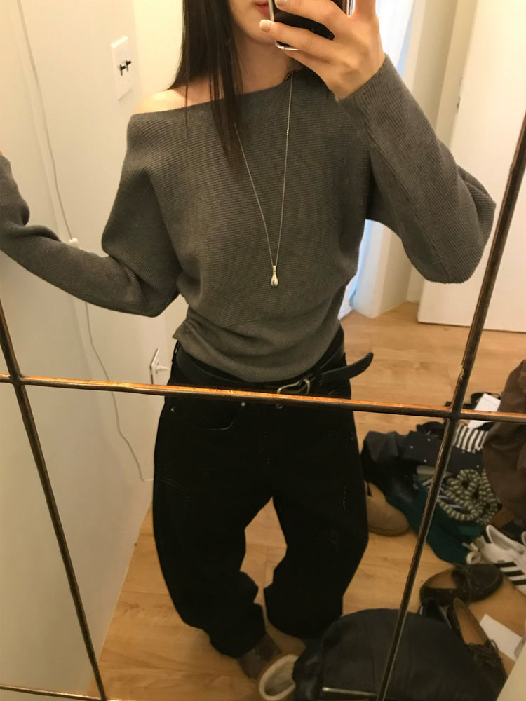 美肩側扣鈕細節坑紋針織衫