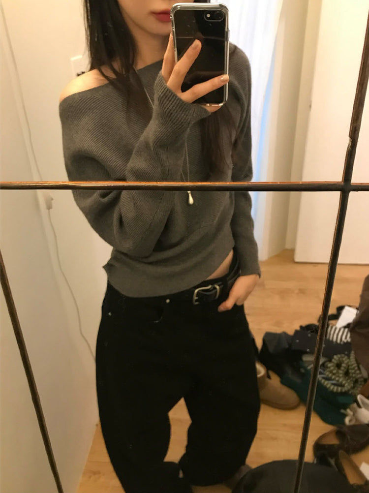 美肩側扣鈕細節坑紋針織衫