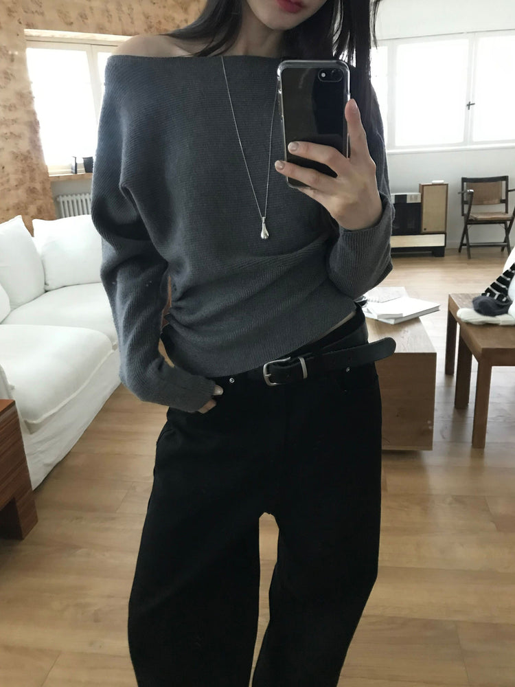 美肩側扣鈕細節坑紋針織衫