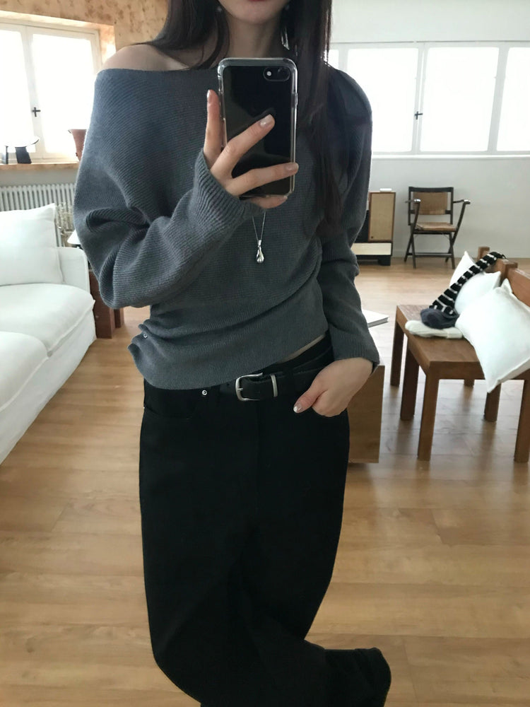 美肩側扣鈕細節坑紋針織衫