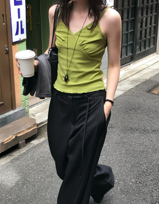 花邊抓皺胸腺細節背心