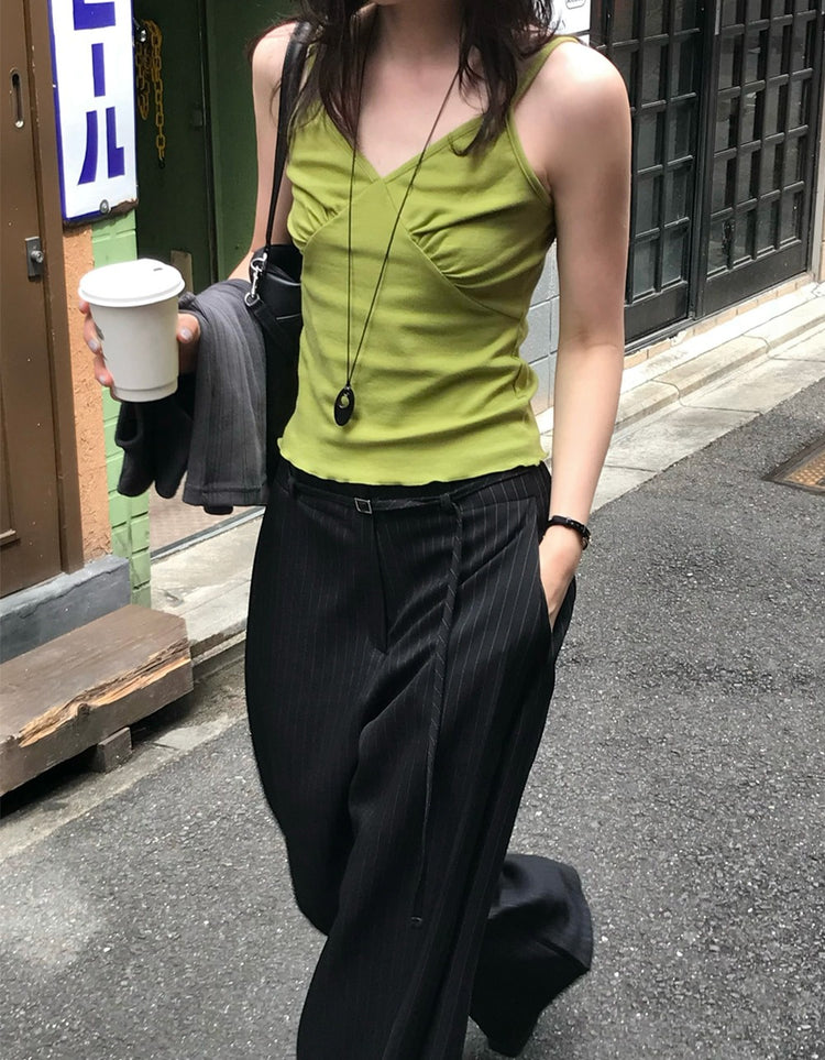 花邊抓皺胸腺細節背心