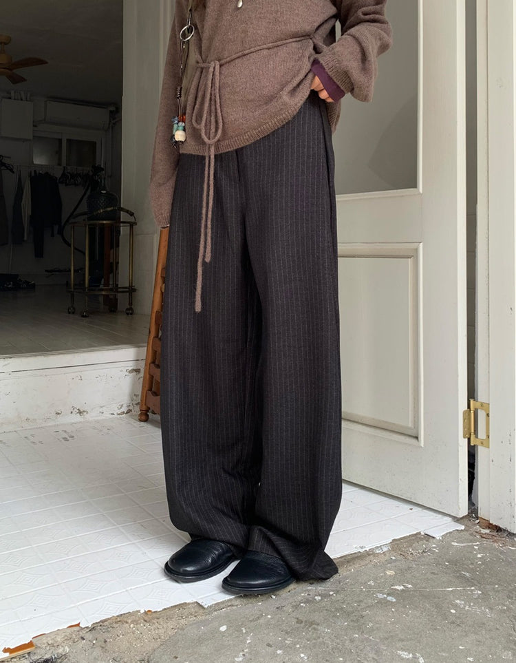 Fw ver.條紋側壓褶細節直褲