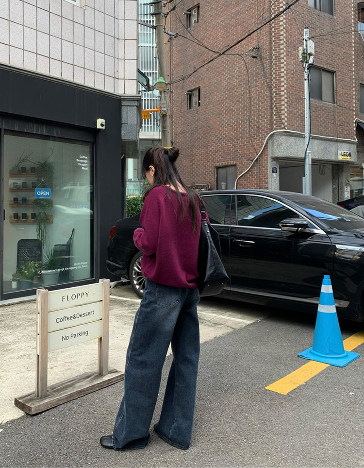 復古美刷色側前壓線細節牛仔褲