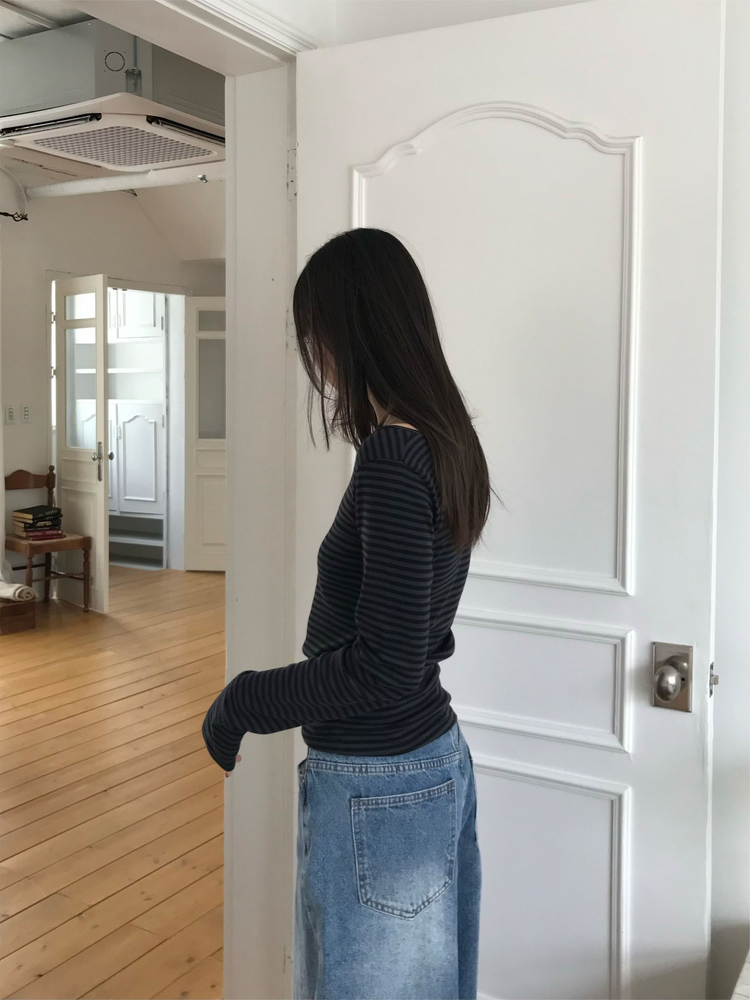 美色條紋撞色上衣