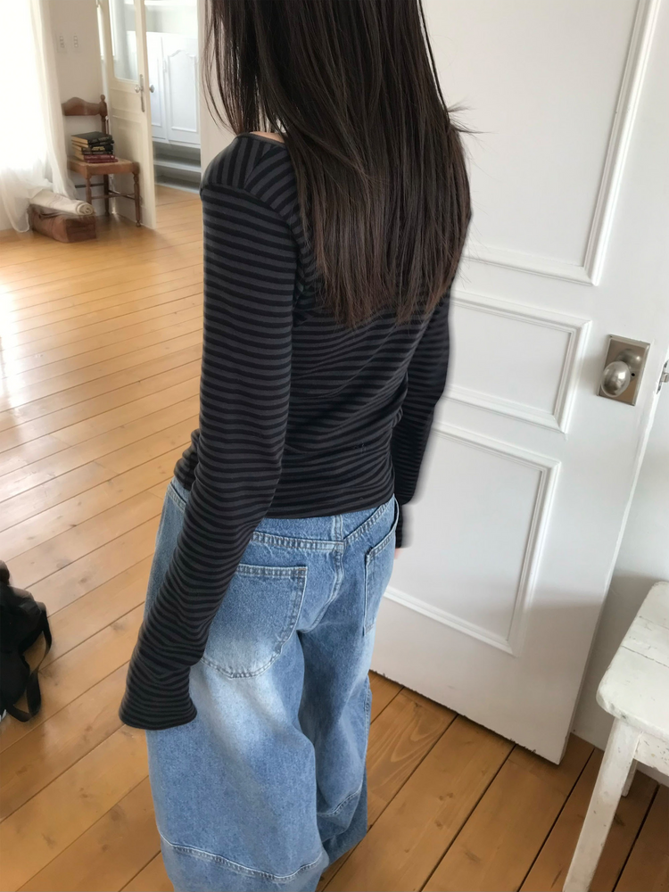 美色條紋撞色上衣