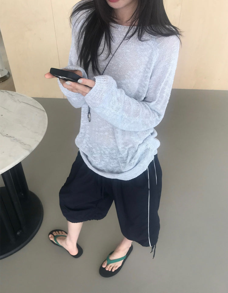 撞色側壓線休閒七分褲