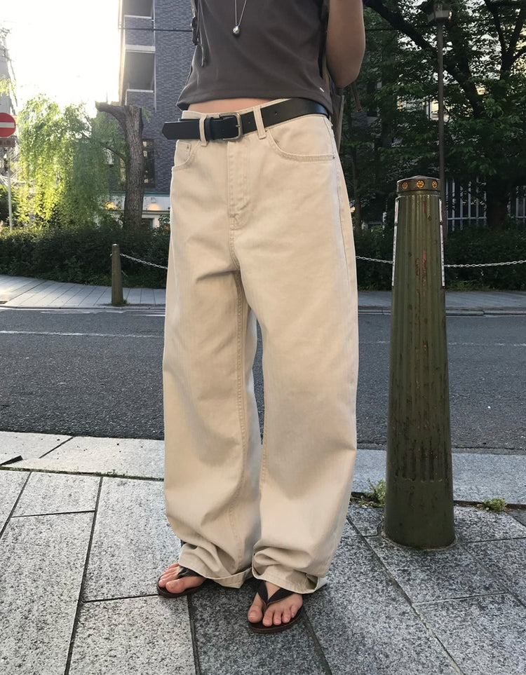 美色暗條紋細節直褲