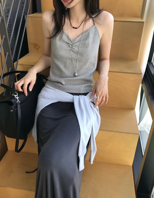 抓皺壓線掛脖背心