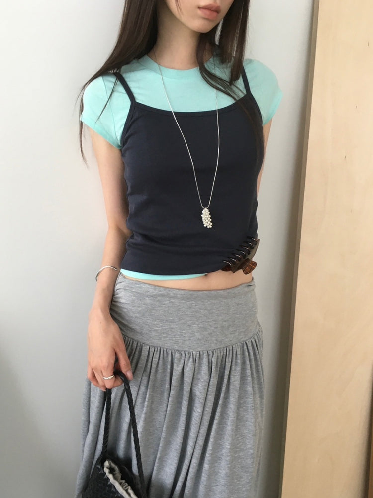 美色飛袖細節修身上衣