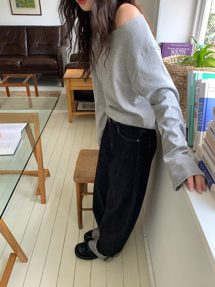 美色基礎斜肩休閒上衣
