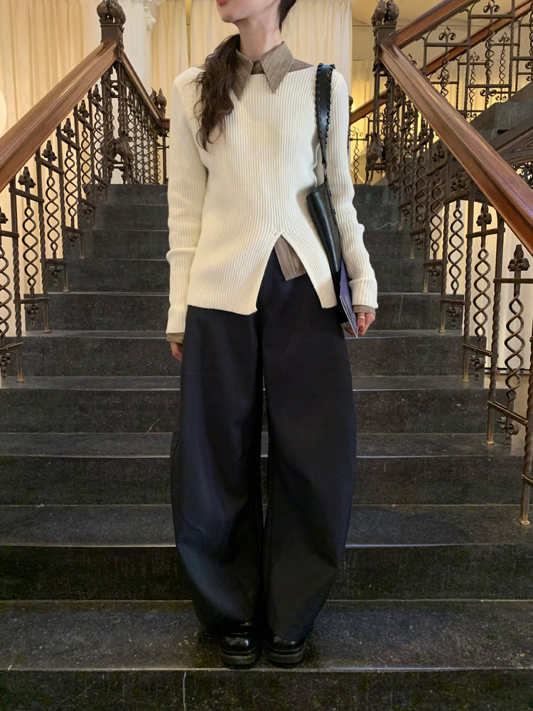 暗紋理修腰開叉細節襯衫