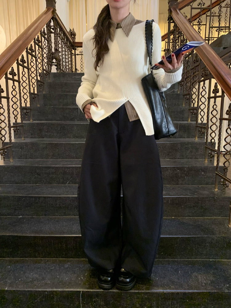 側壓線弧形細節廓形西褲