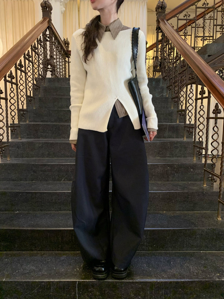 側壓線弧形細節廓形西褲