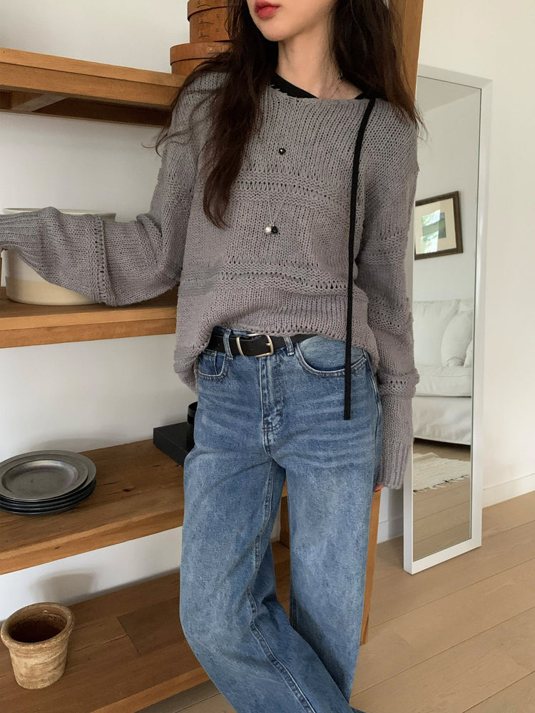 基礎復古美刷色直筒牛仔褲