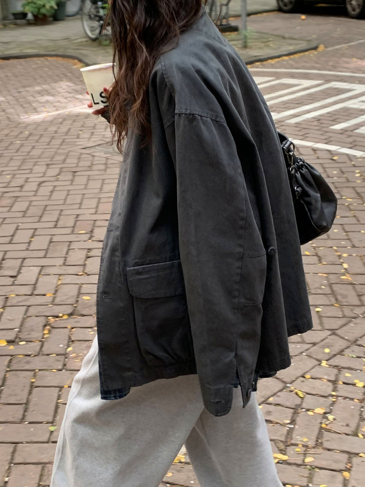 Unisex洗水復古口袋細節外套