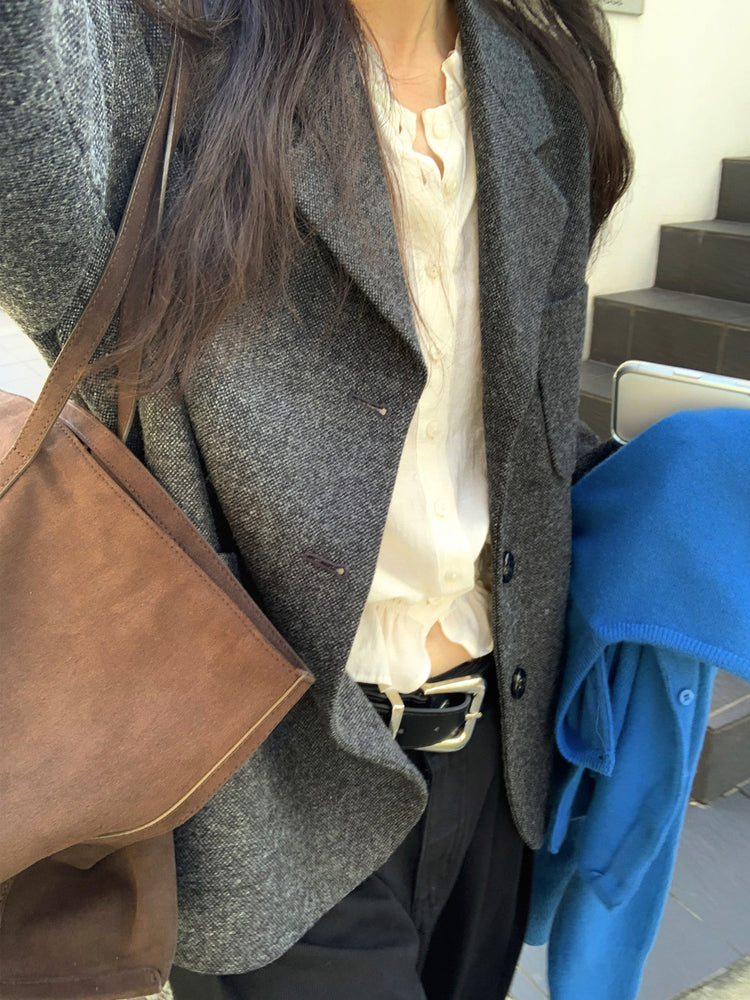 復古美色雙壓褶垂感闊褲(附皮帶)