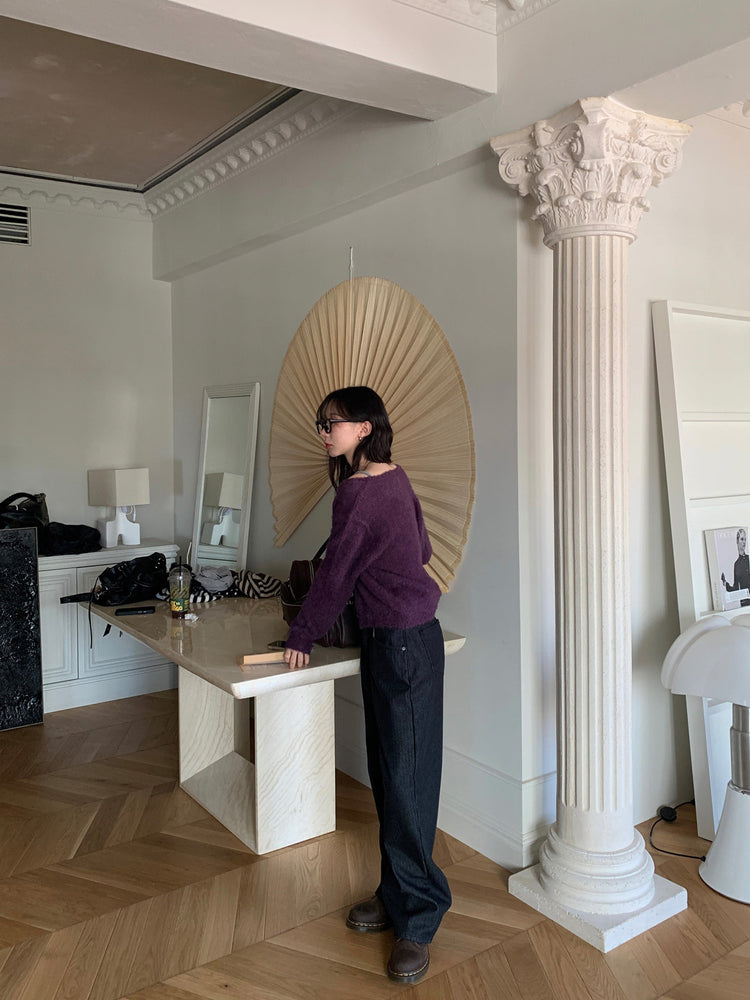 暗條紋細節繭型牛仔褲