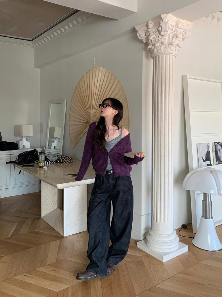 暗條紋細節繭型牛仔褲