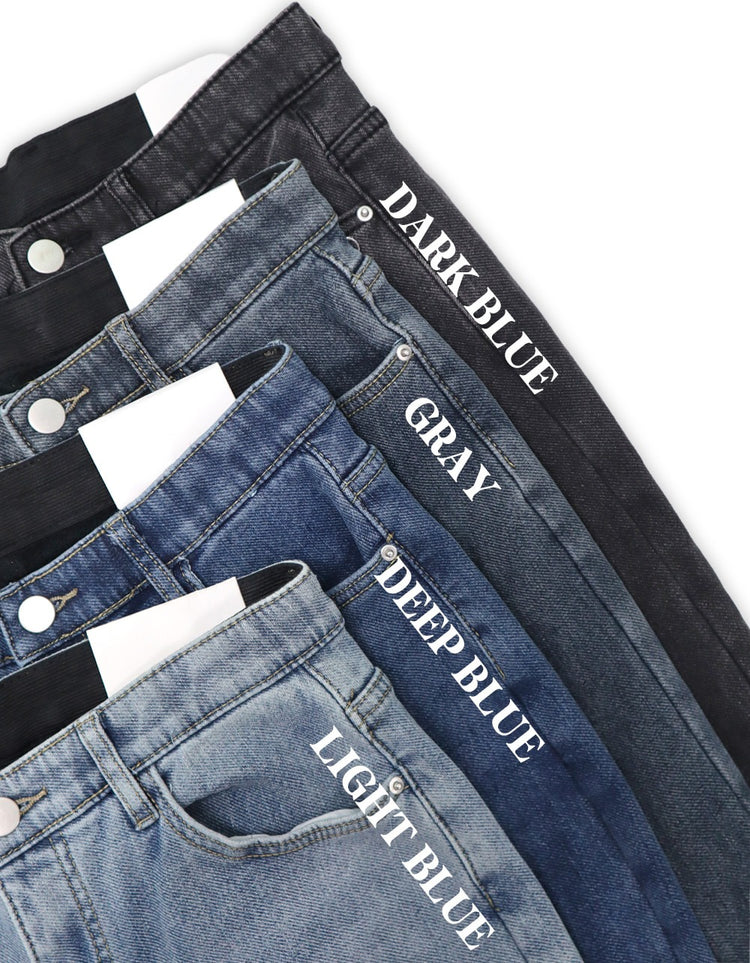 隱形橡筋腰頭直腿內刷毛牛仔褲