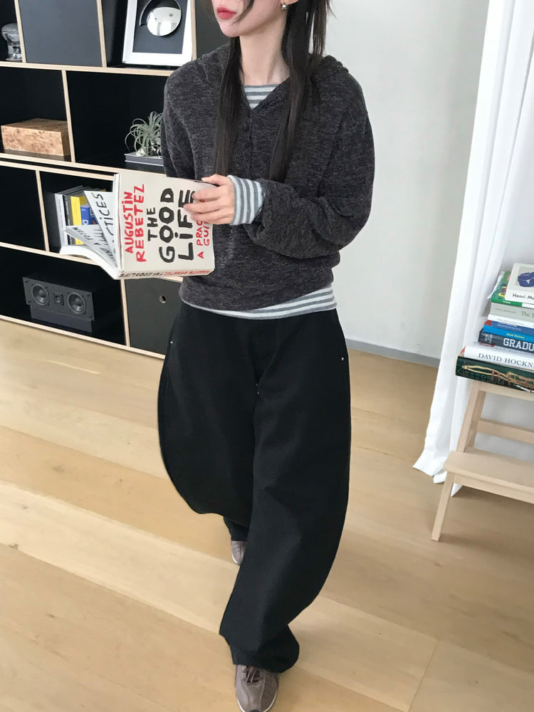 混色扣鈕細節連帽上衣