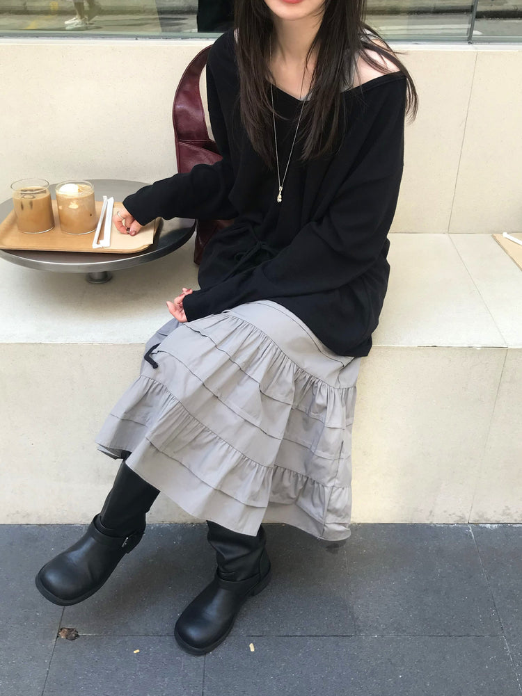 V領綁帶修腰細節上衣