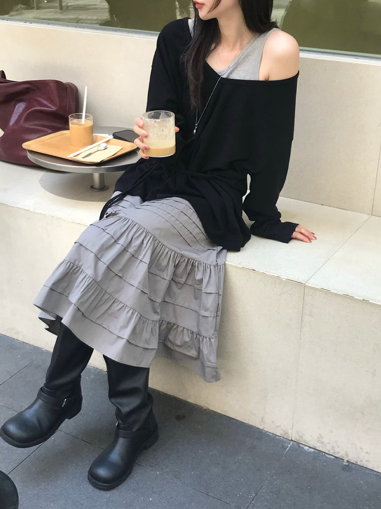 V領綁帶修腰細節上衣