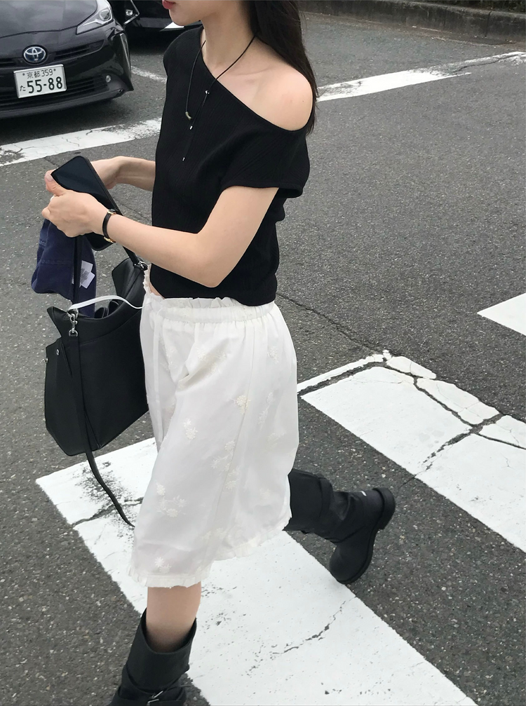 立體花荷葉邊細節抽繩半裙