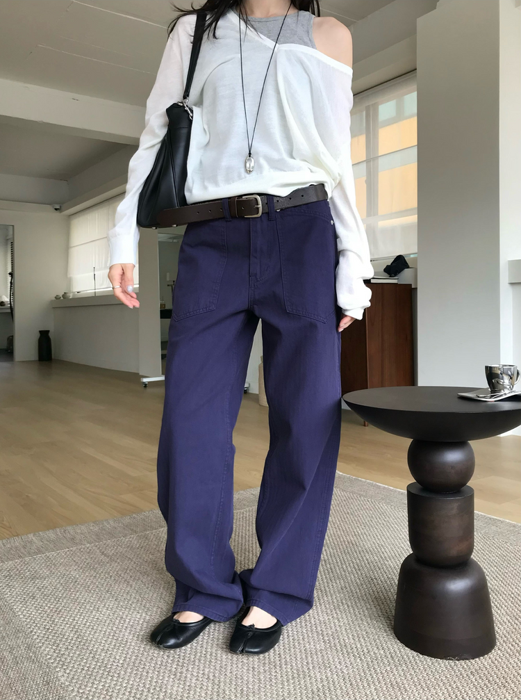 美色口袋細節直褲