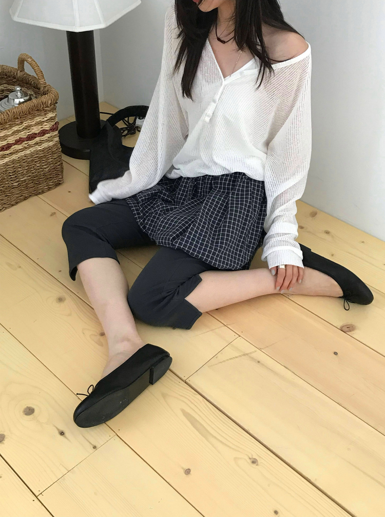 彈性側小開叉七分褲