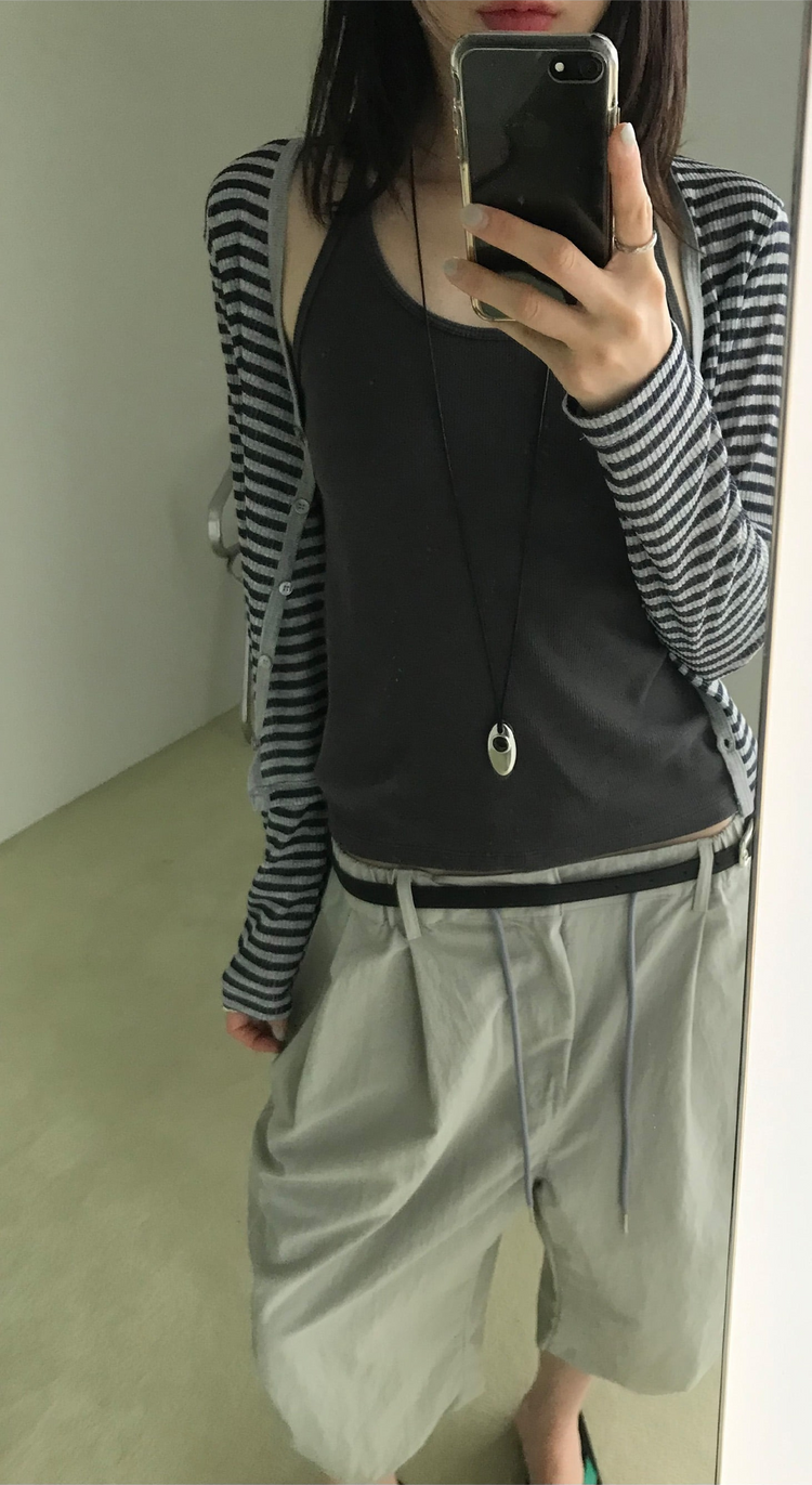 透膚撞色條紋修身外套