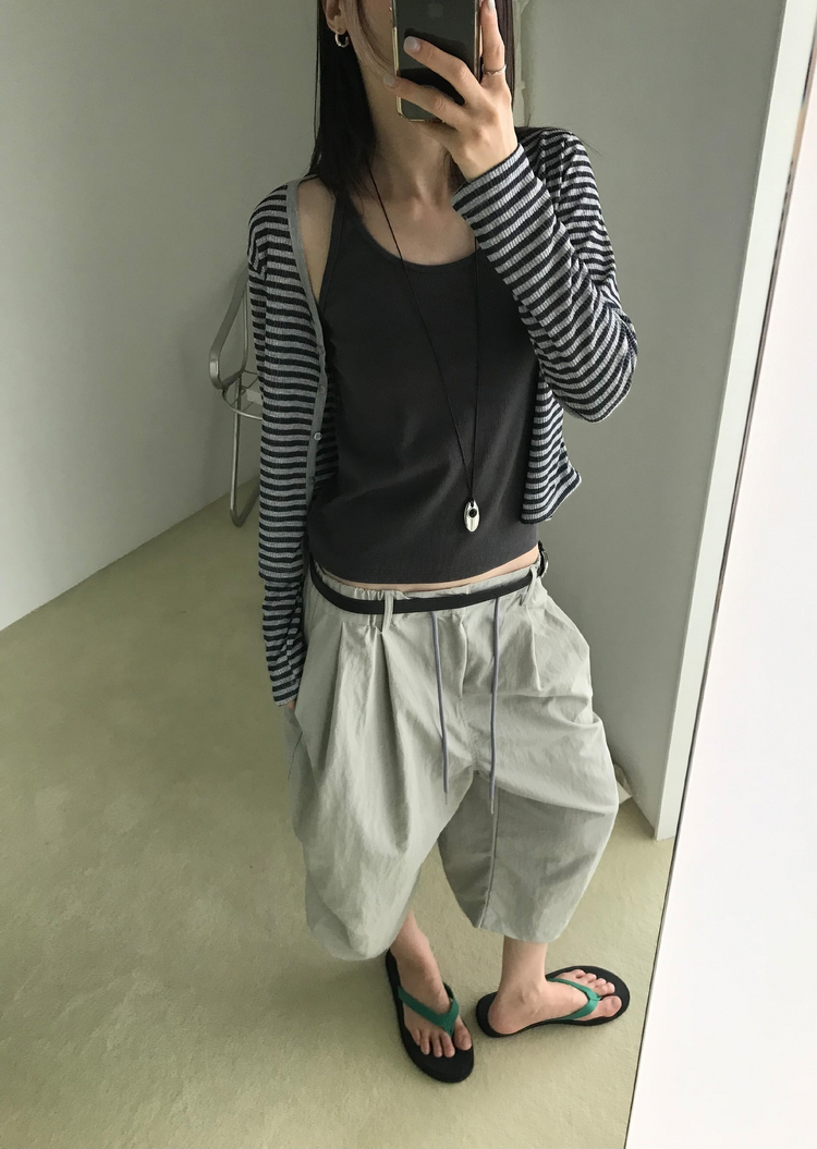 透膚撞色條紋修身外套