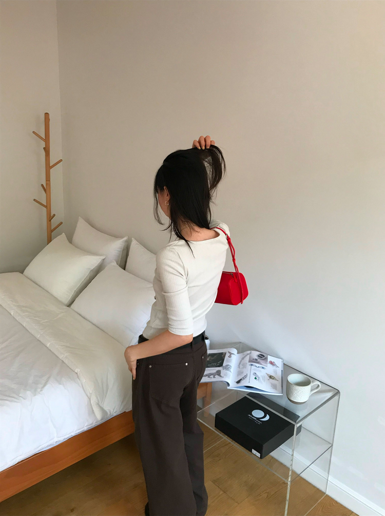 壓紋亨利領七分袖上衣