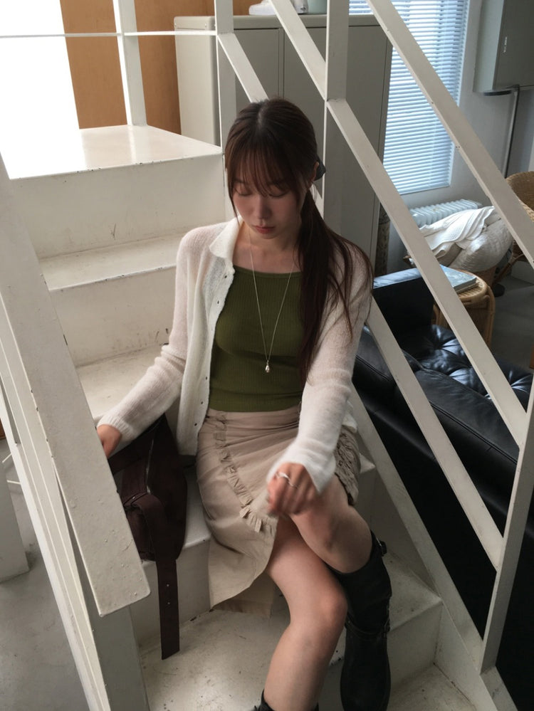 美色削肩細帶坑紋背心