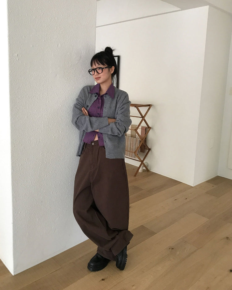 復古亮色格紋細節修腰襯衫