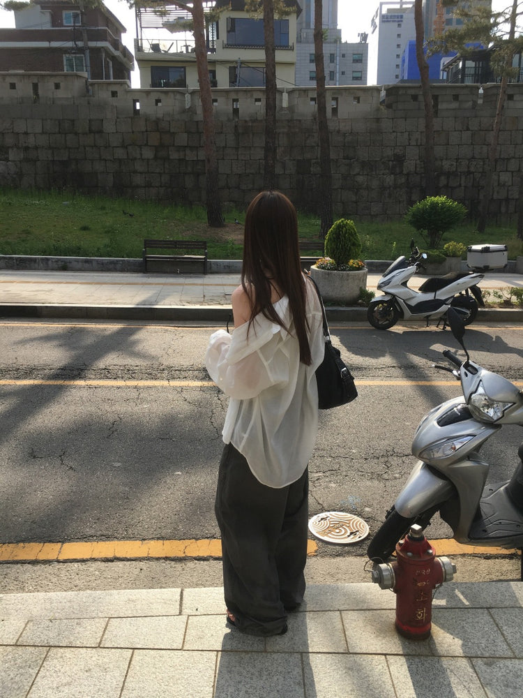 美色透膚背細節寬鬆襯衫
