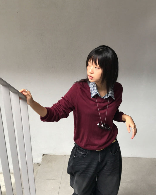 微透美色V領針織衫