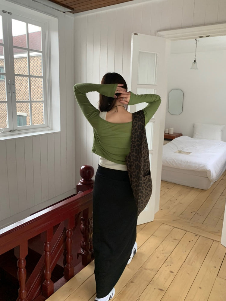 豹紋前口袋細節單肩袋