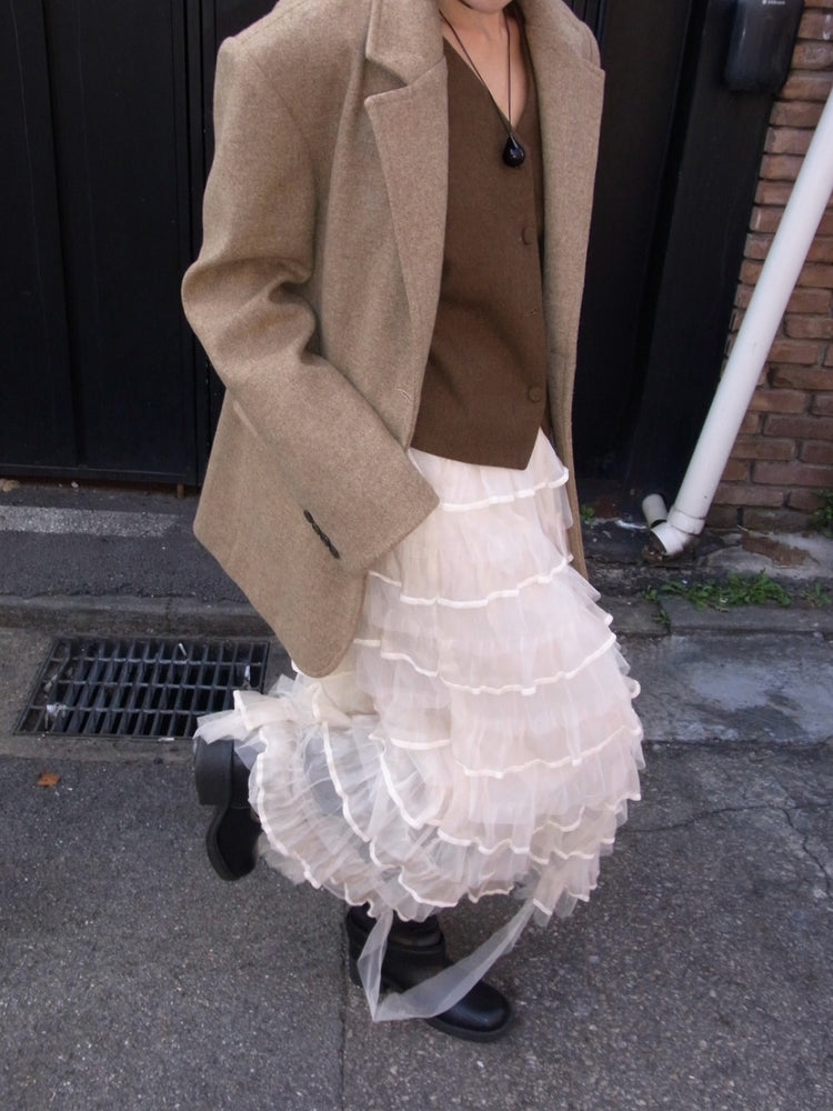 極美透紗蛋糕層次感及踝裙