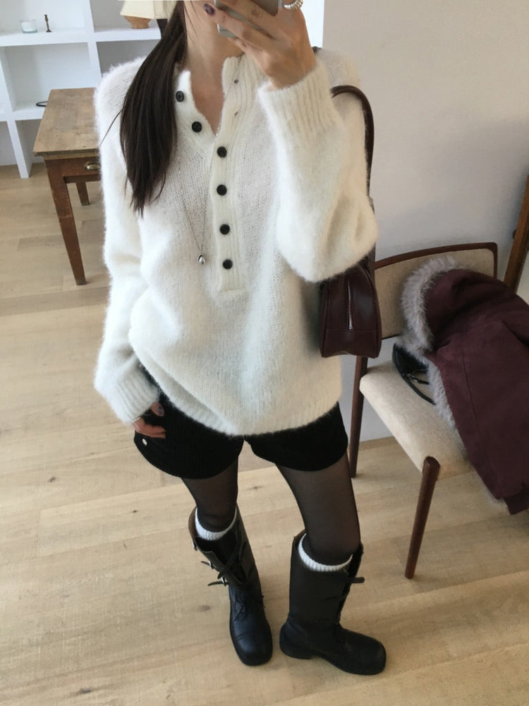 微立領美肩細節毛衣