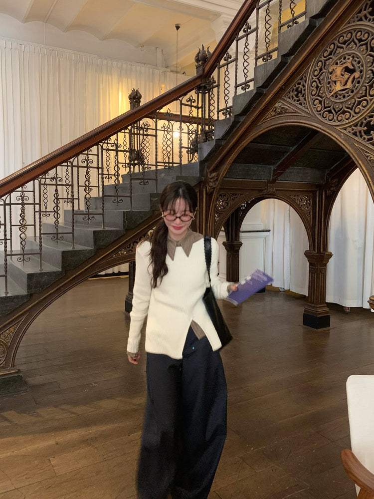 坑紋側開叉扣鈕細節針織上衣