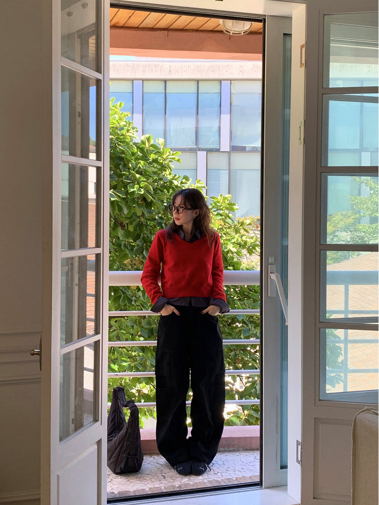 復古美色廓形工裝褲