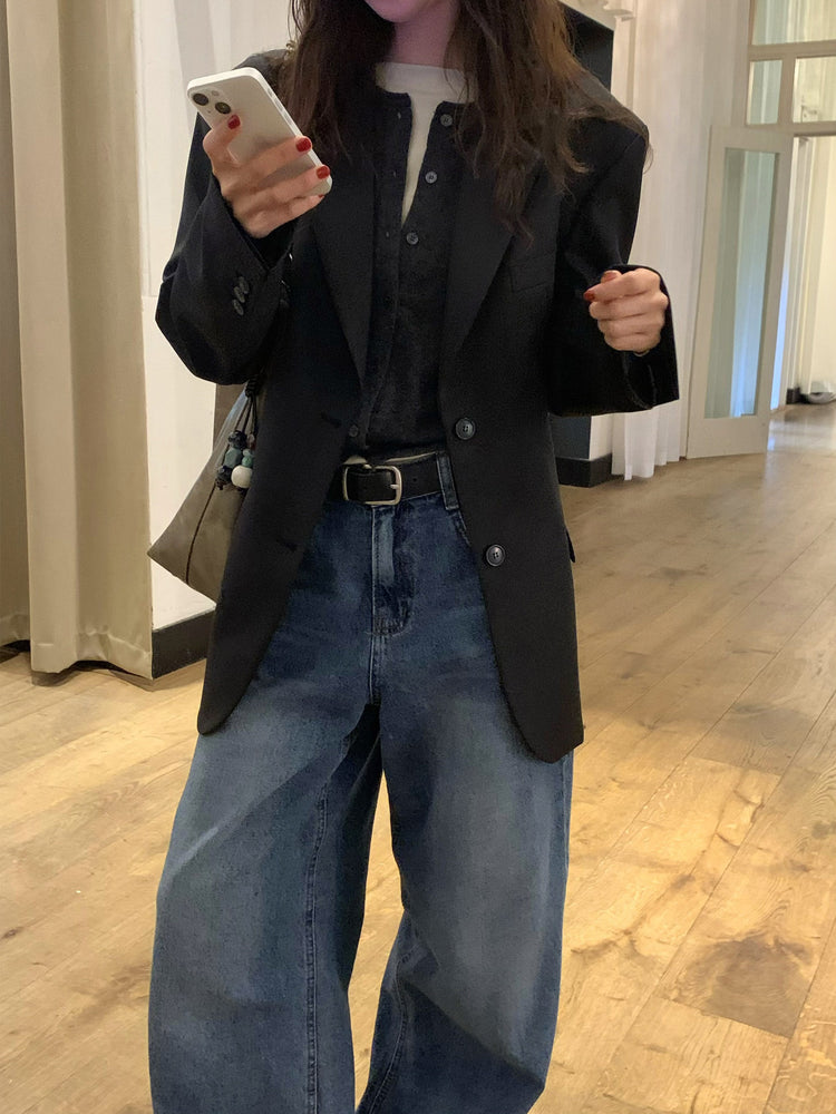 復古美刷色微鬆直筒牛仔褲